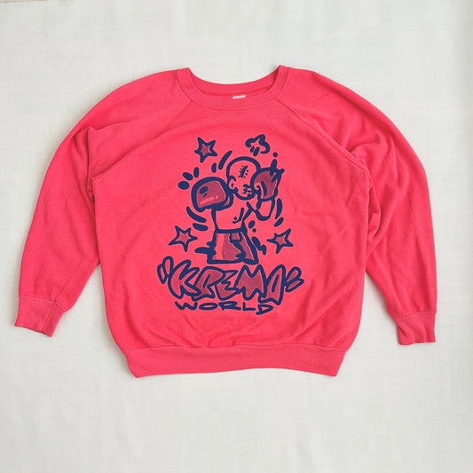 Boxing Print Raglan Sweatshirt - Hot Pink - Unique Piece
